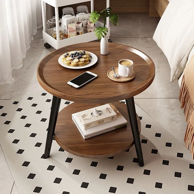 2 Layer Bamboo  Round Coffee Table Nordic Minimalist Living Room Side Table