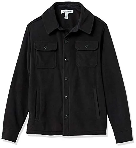 Amazon Essentials Men's Long-Sleeve Polar Fleece Shirt Jacket, Black, X-Small