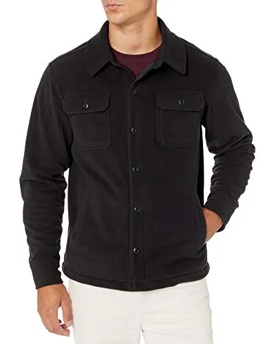Amazon Essentials Men's Long-Sleeve Polar Fleece Shirt Jacket, Black, X-Small