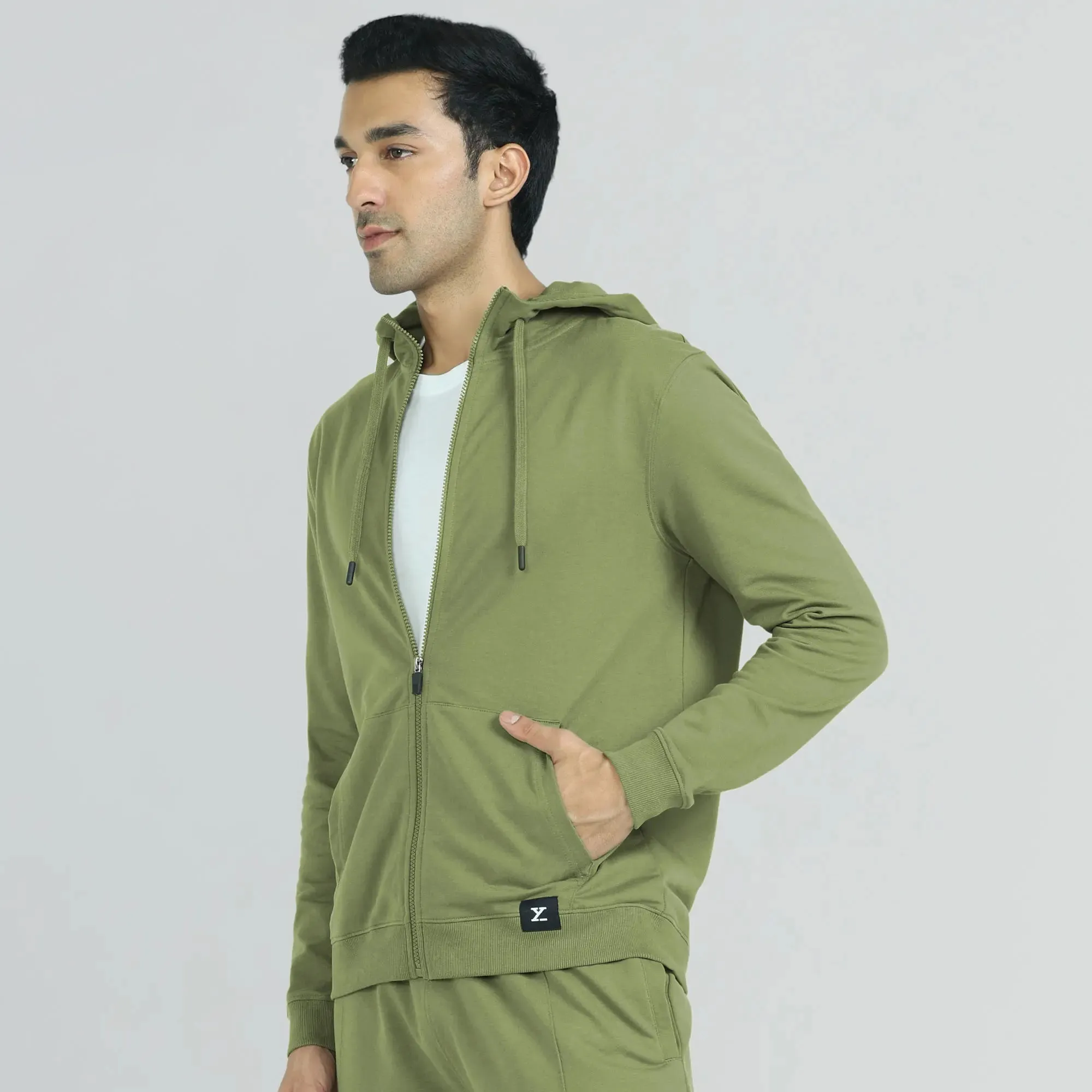 Cruze French Terry Cotton Hoodie Jackets Olive Green