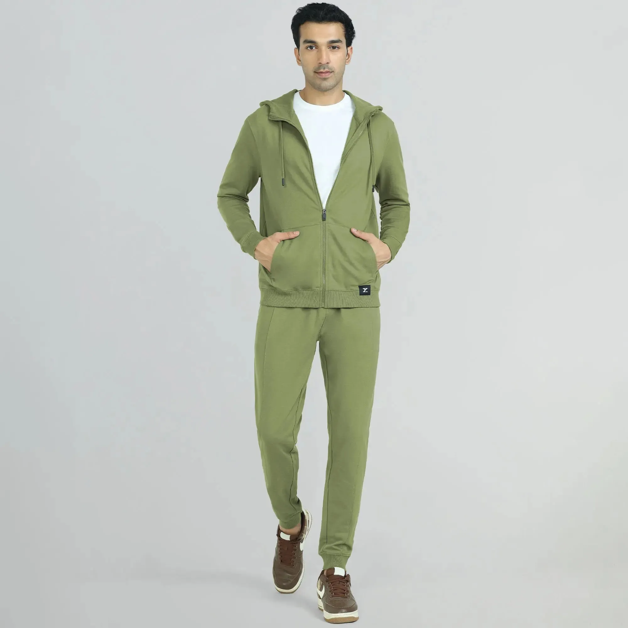 Cruze French Terry Cotton Hoodie Jackets Olive Green