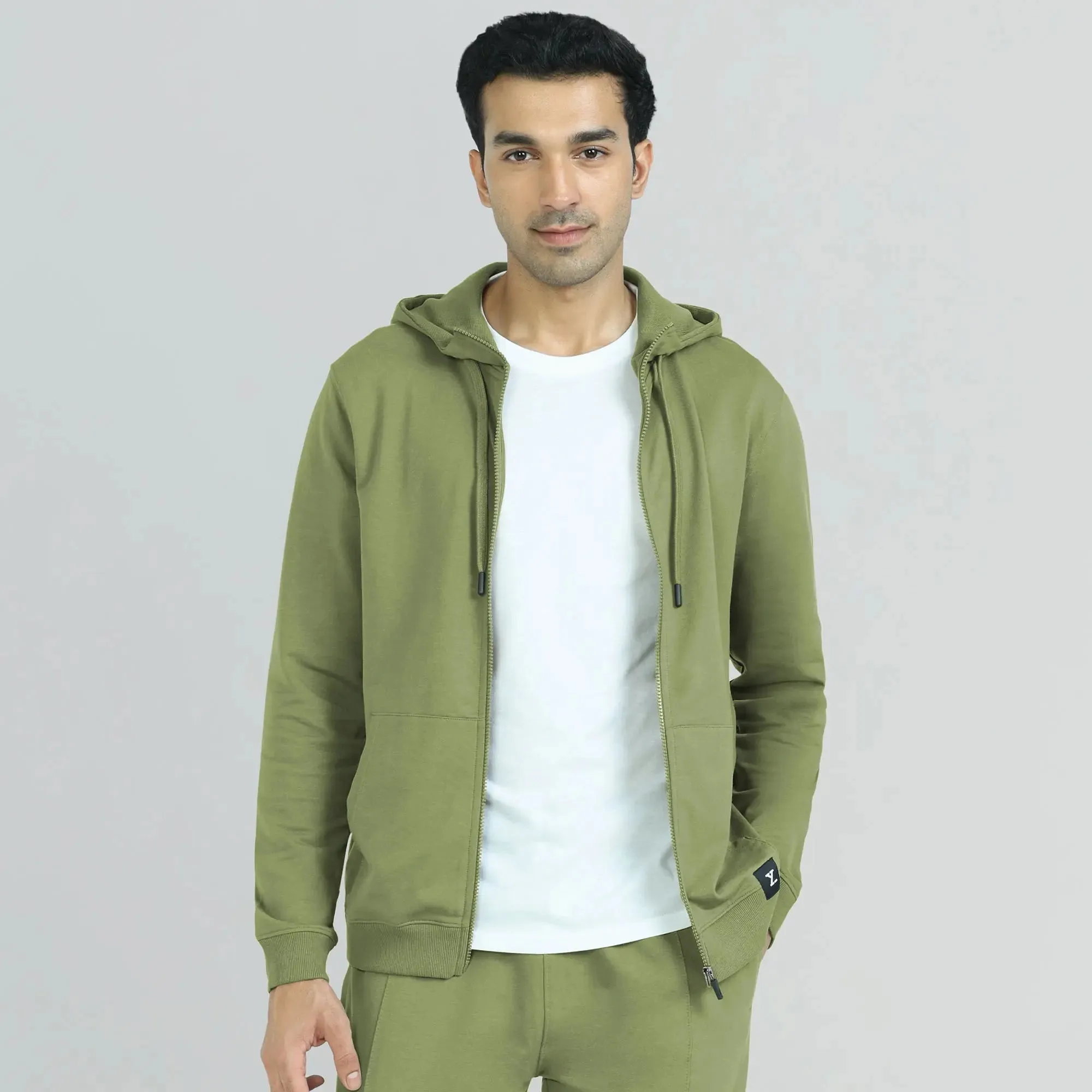 Cruze French Terry Cotton Hoodie Jackets Olive Green