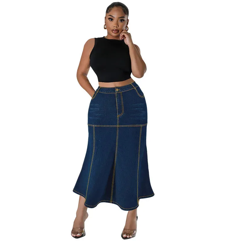 Daijah Washed Retro Pencil Skirt Hip-covering Straight Long Skirt