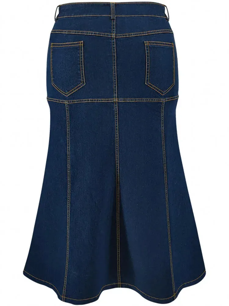 Daijah Washed Retro Pencil Skirt Hip-covering Straight Long Skirt