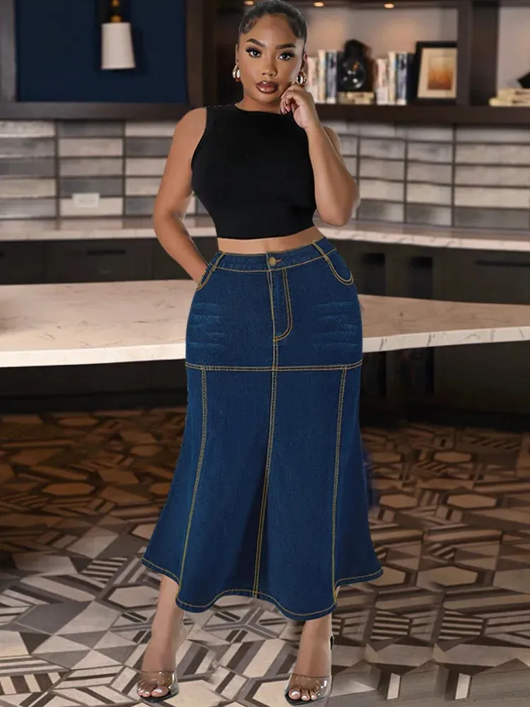 Daijah Washed Retro Pencil Skirt Hip-covering Straight Long Skirt