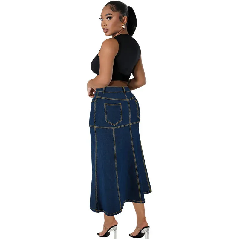 Daijah Washed Retro Pencil Skirt Hip-covering Straight Long Skirt