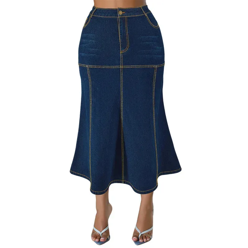 Daijah Washed Retro Pencil Skirt Hip-covering Straight Long Skirt