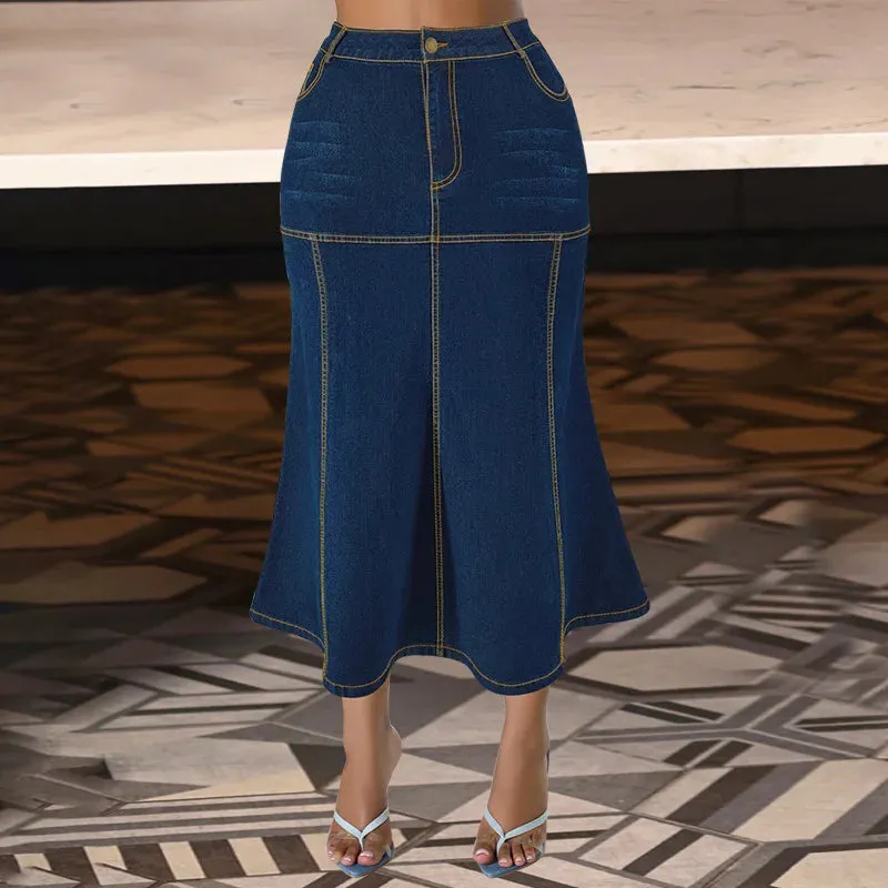Daijah Washed Retro Pencil Skirt Hip-covering Straight Long Skirt