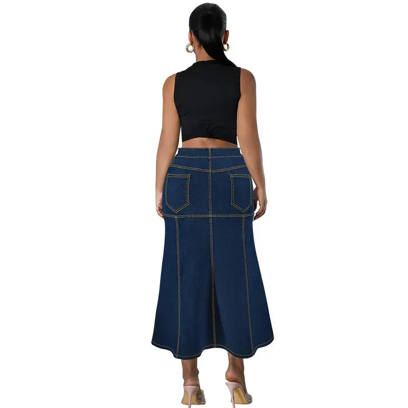 Daijah Washed Retro Pencil Skirt Hip-covering Straight Long Skirt