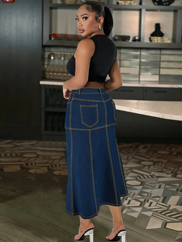 Daijah Washed Retro Pencil Skirt Hip-covering Straight Long Skirt