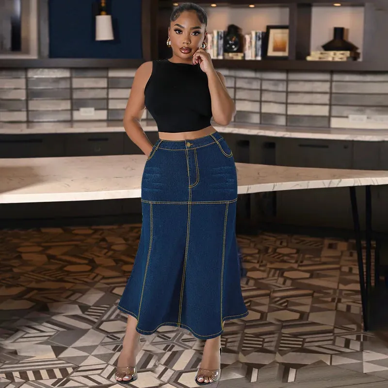 Daijah Washed Retro Pencil Skirt Hip-covering Straight Long Skirt