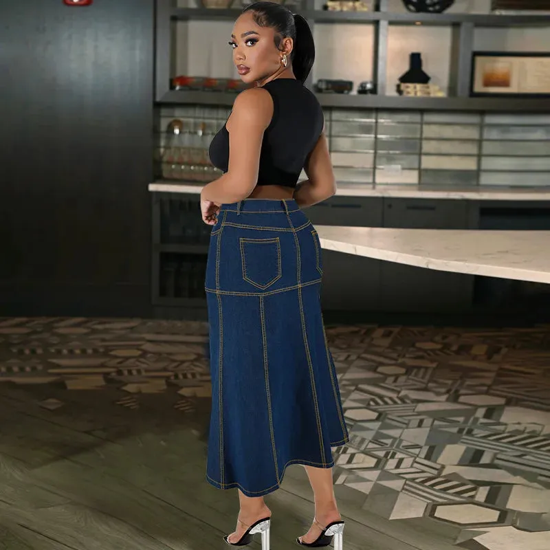 Daijah Washed Retro Pencil Skirt Hip-covering Straight Long Skirt