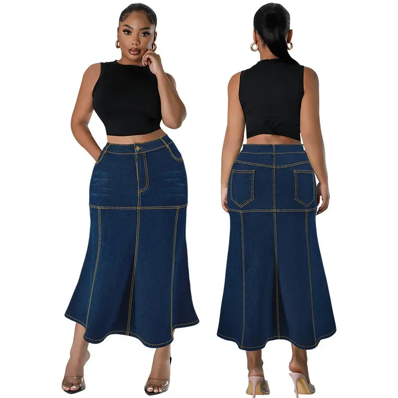 Daijah Washed Retro Pencil Skirt Hip-covering Straight Long Skirt