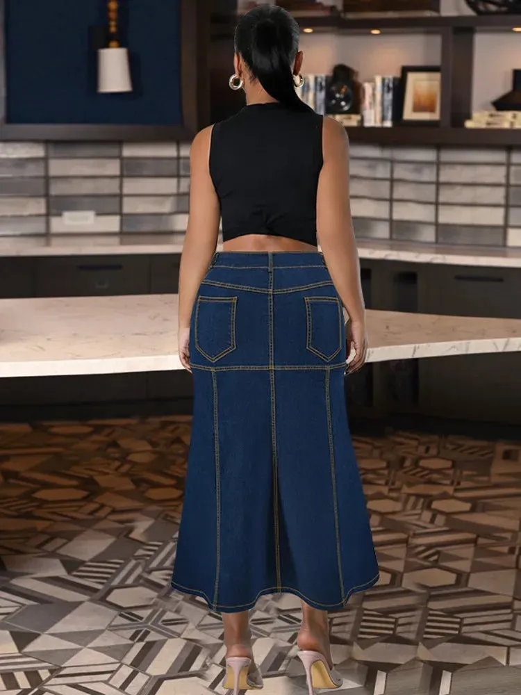 Daijah Washed Retro Pencil Skirt Hip-covering Straight Long Skirt