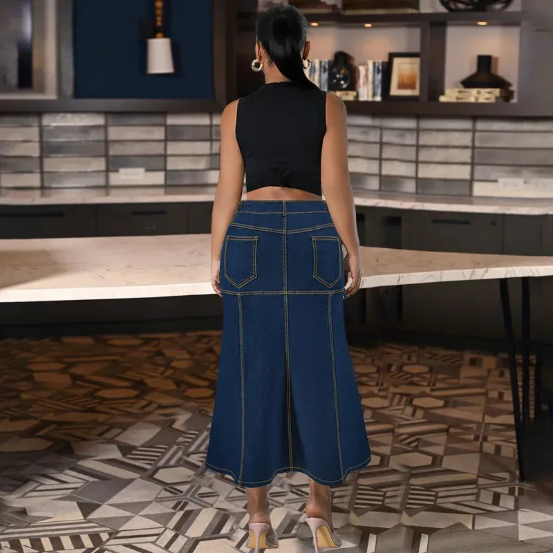 Daijah Washed Retro Pencil Skirt Hip-covering Straight Long Skirt