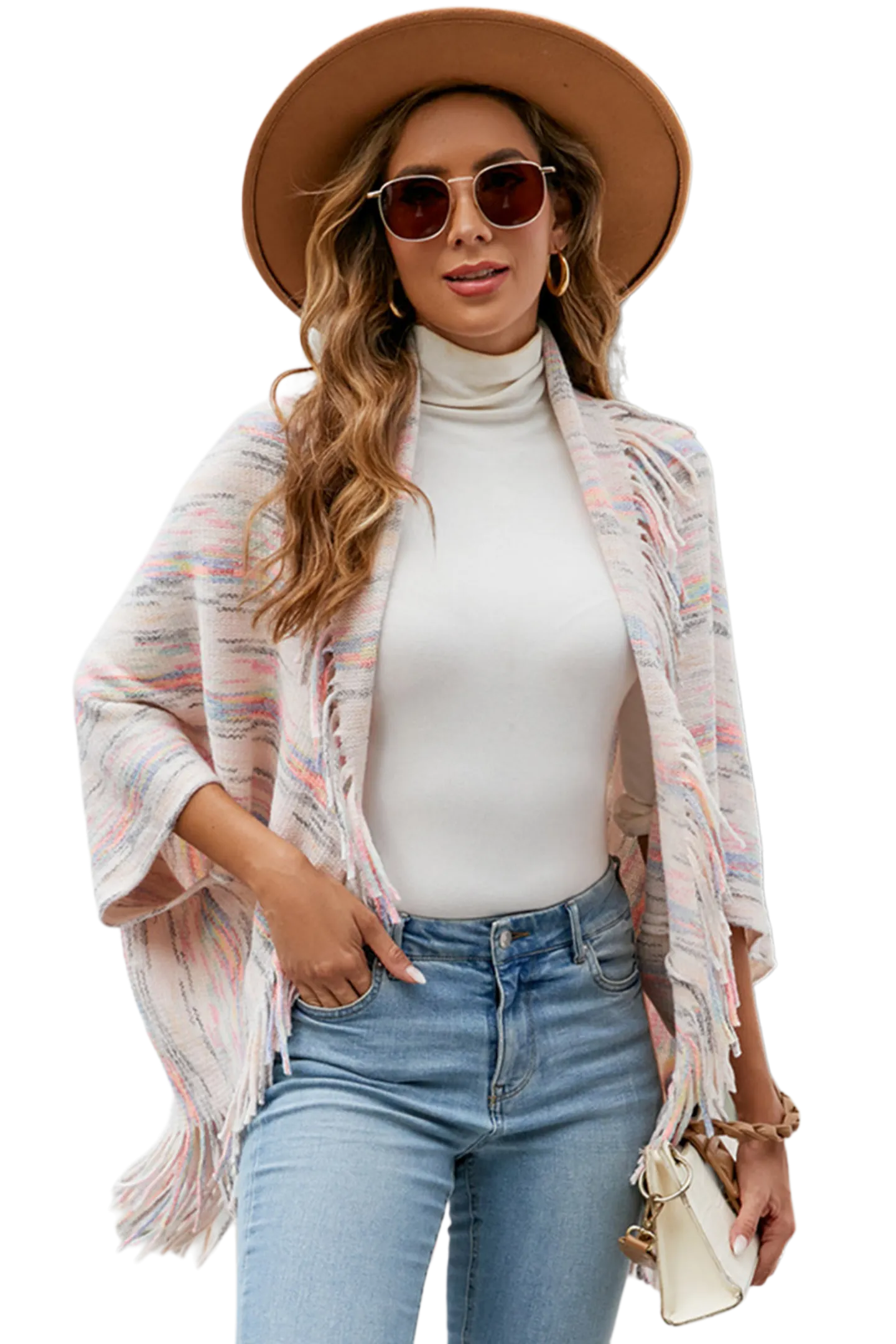 Fringe Detail Printed Poncho