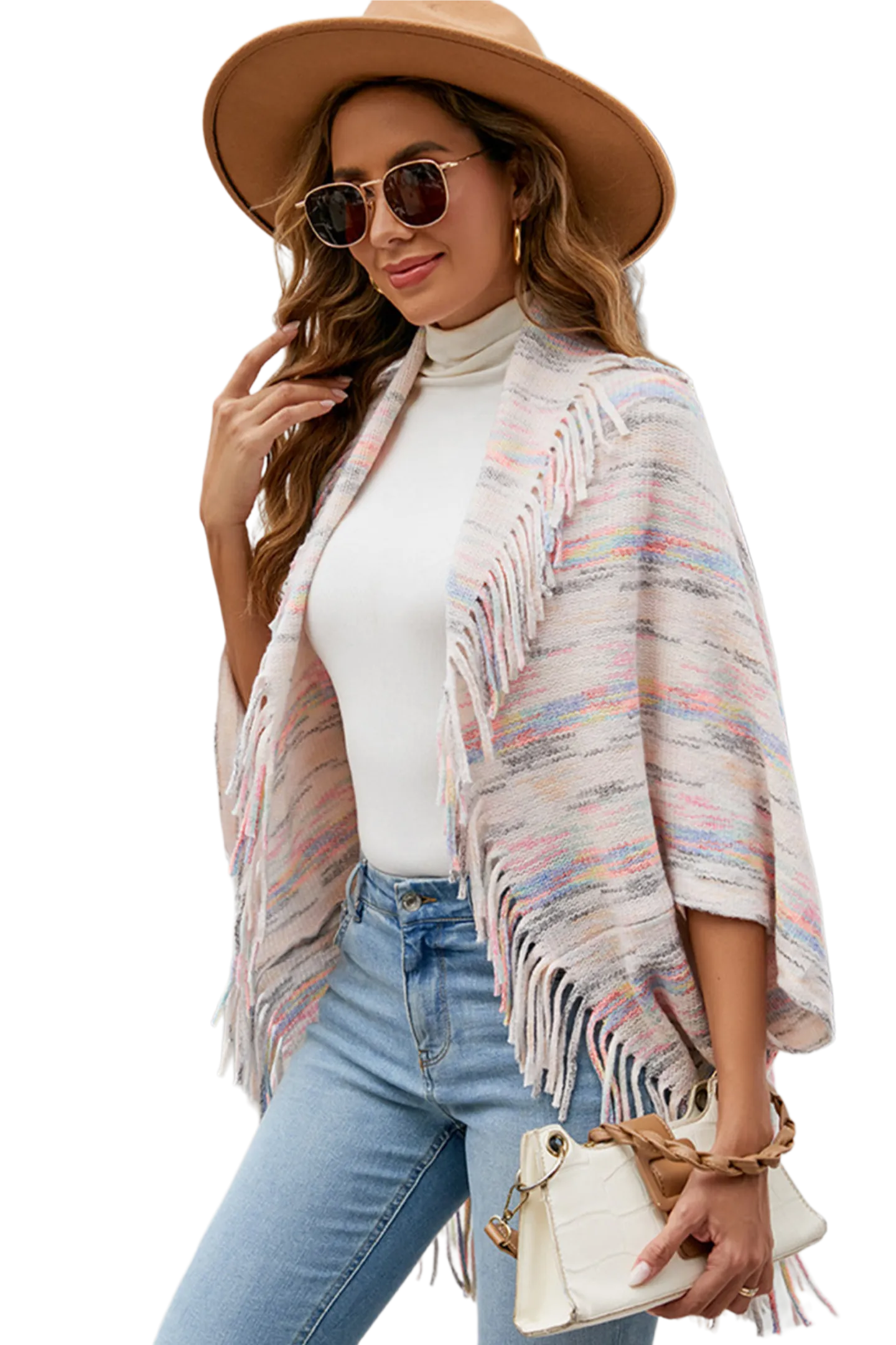 Fringe Detail Printed Poncho