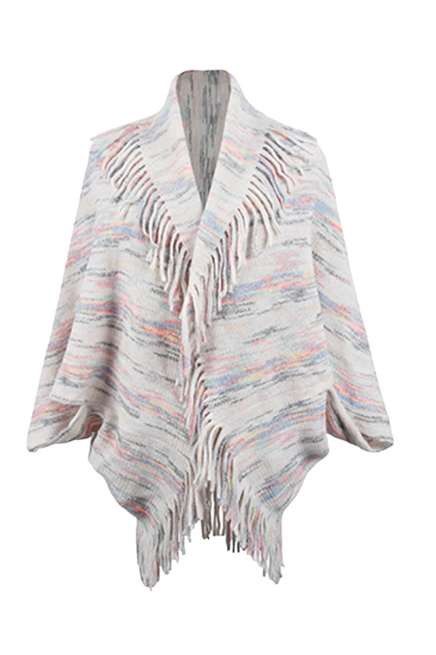Fringe Detail Printed Poncho