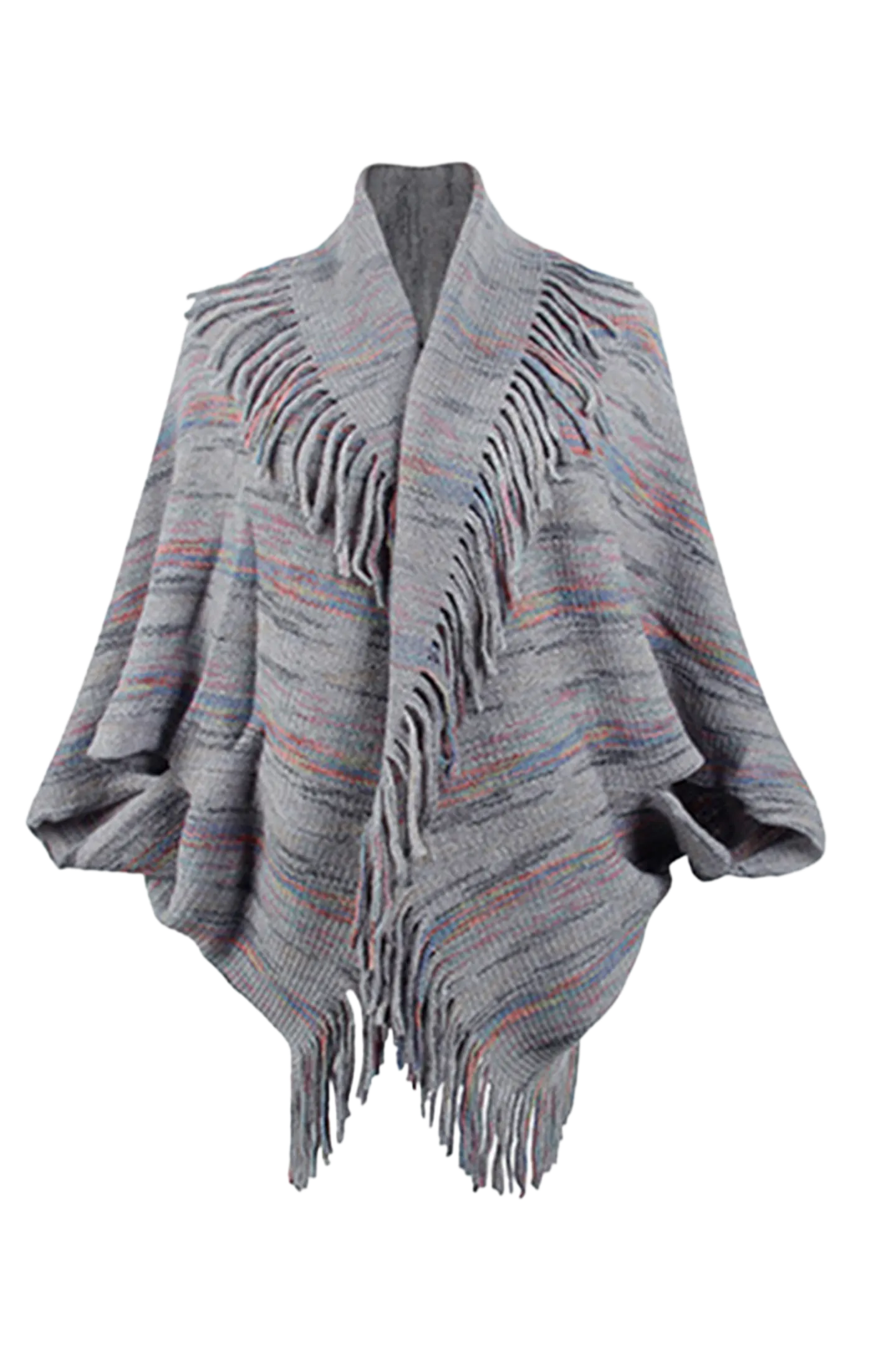 Fringe Detail Printed Poncho