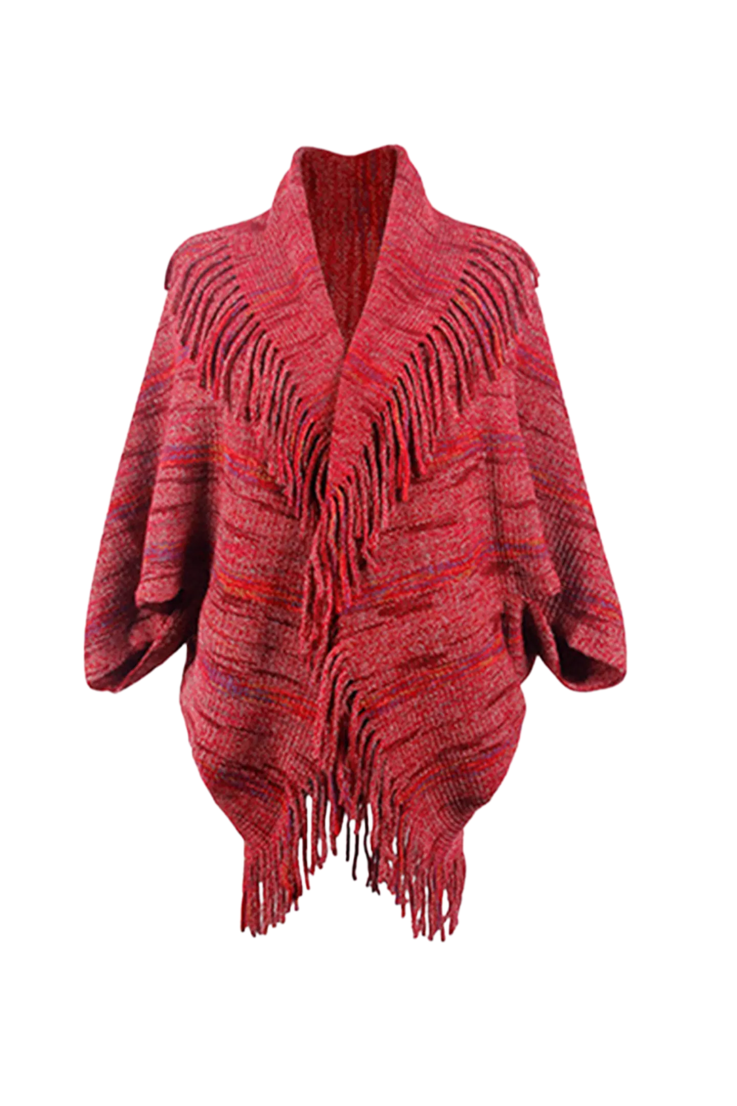 Fringe Detail Printed Poncho