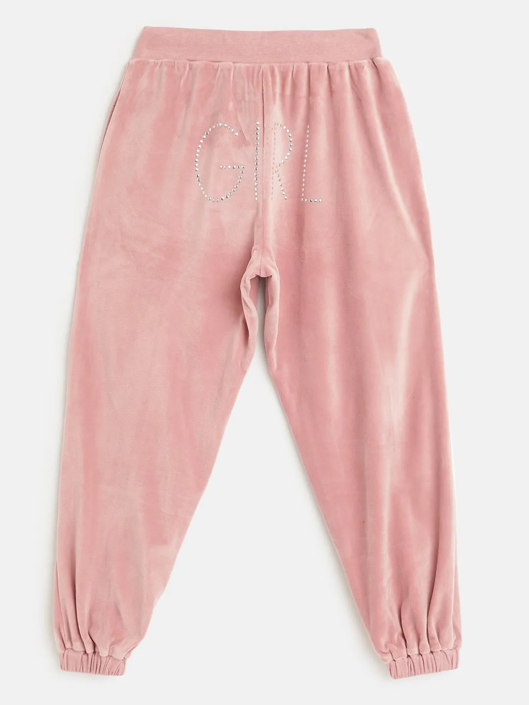 Girls Pink Velour Studded Girl Joggers