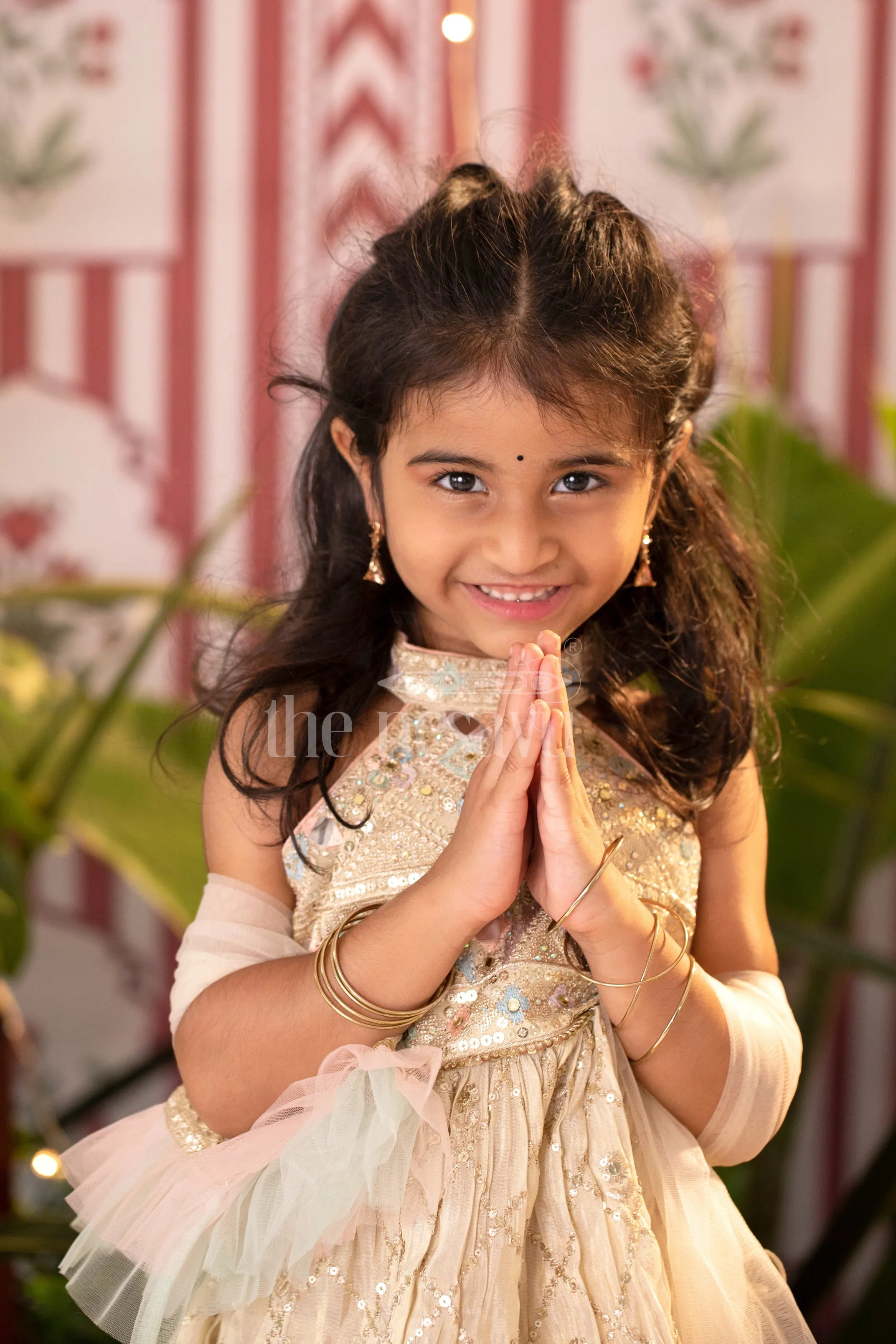 Girls Sharara Set in Pastel with Peplum Top and Mirrorwork Embellishments
