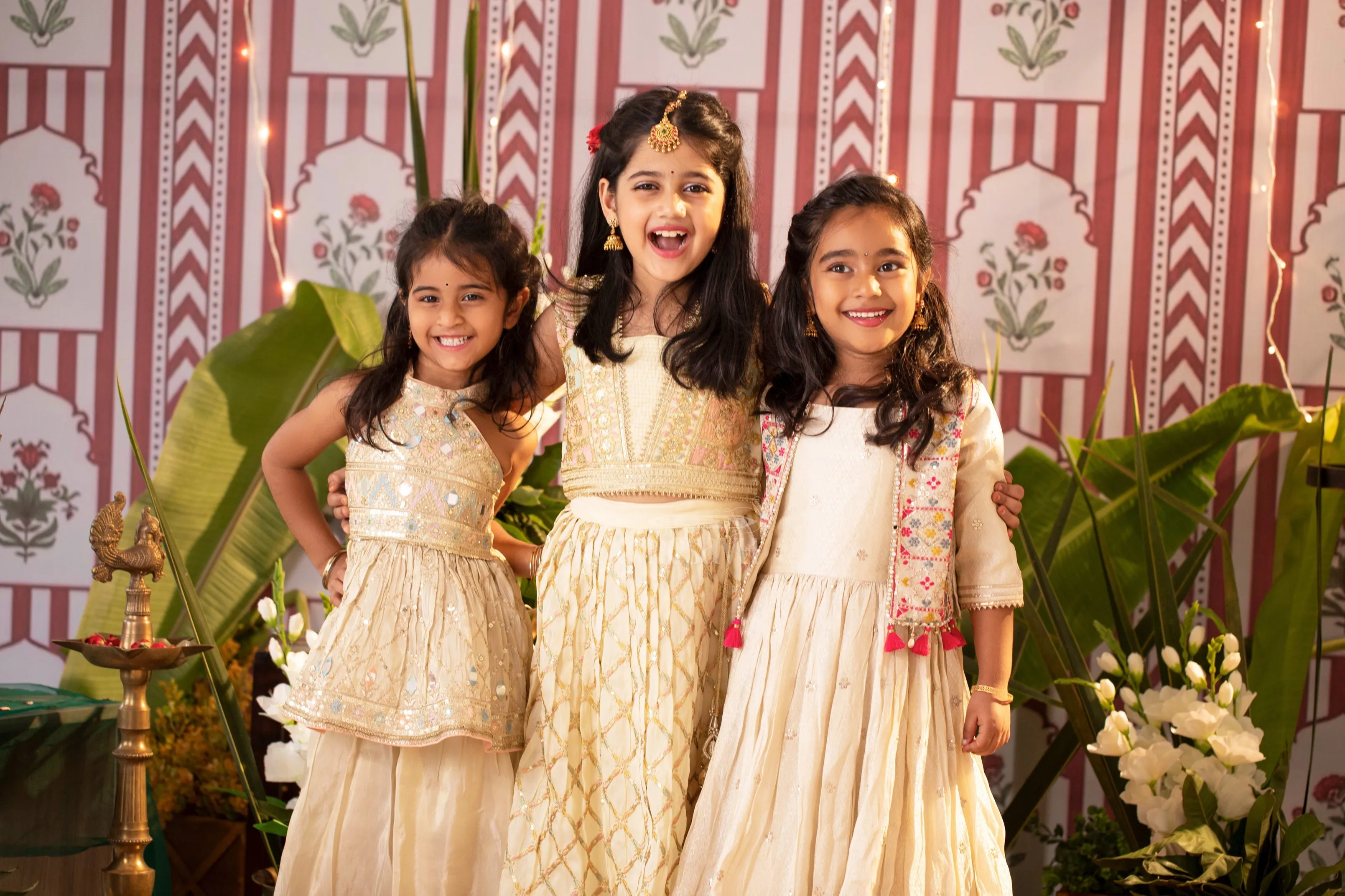 Girls Sharara Set in Pastel with Peplum Top and Mirrorwork Embellishments
