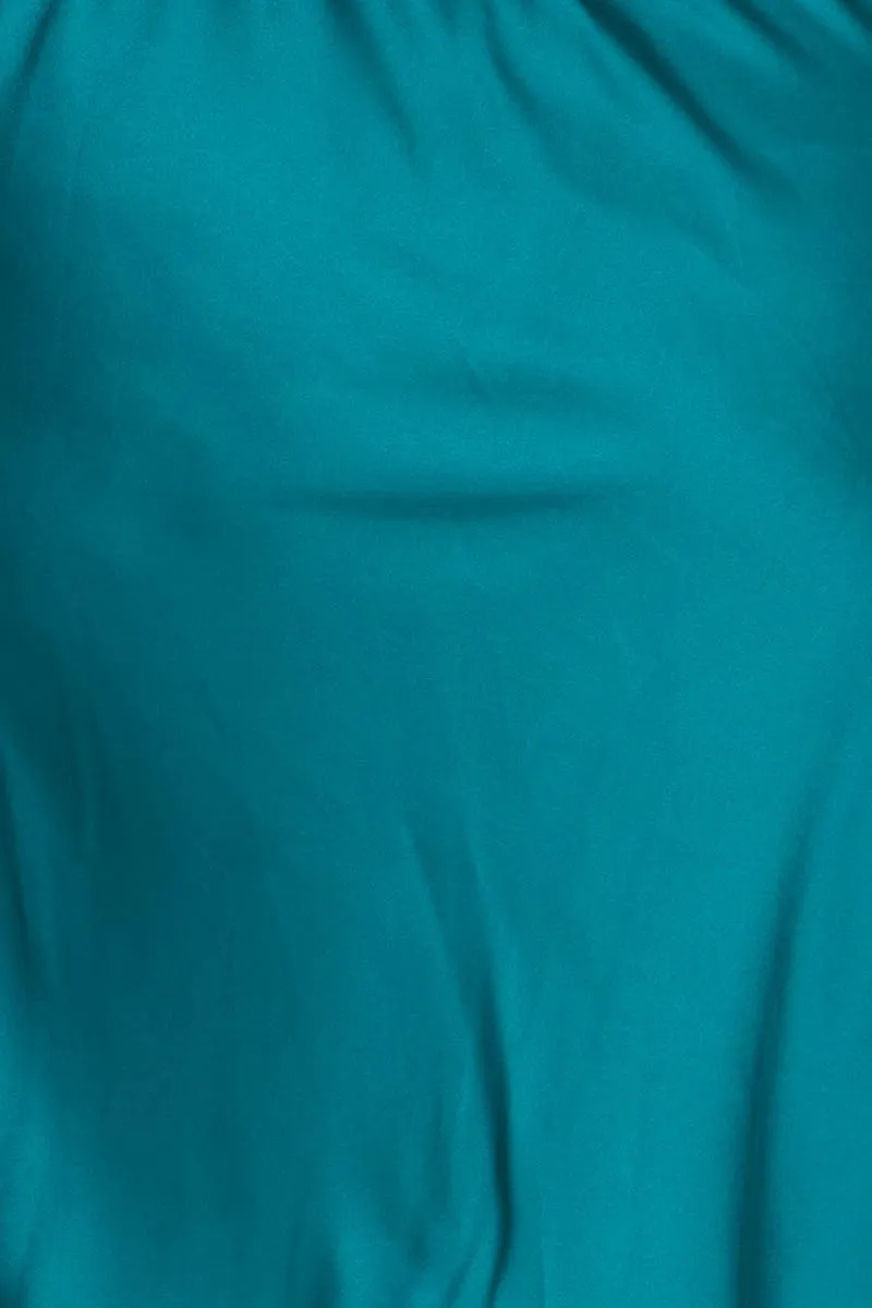 Green Midi Satin Skirt Elastic Waist