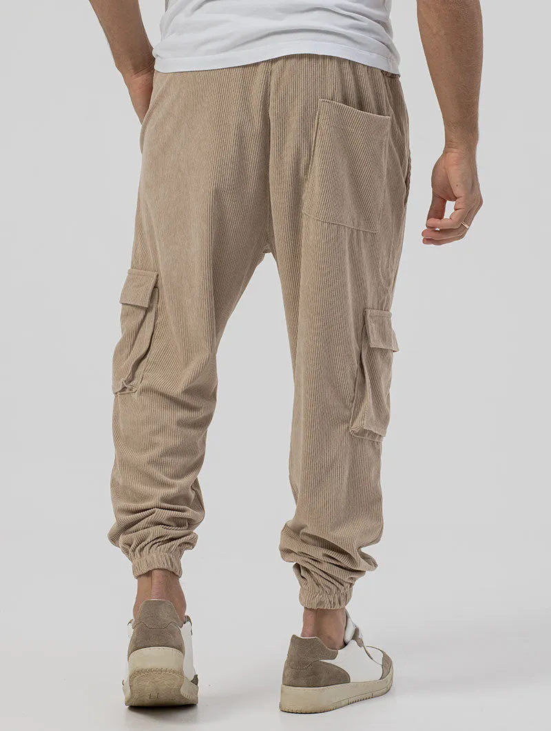 GREG VELVET CARGO PANTS IN BEIGE