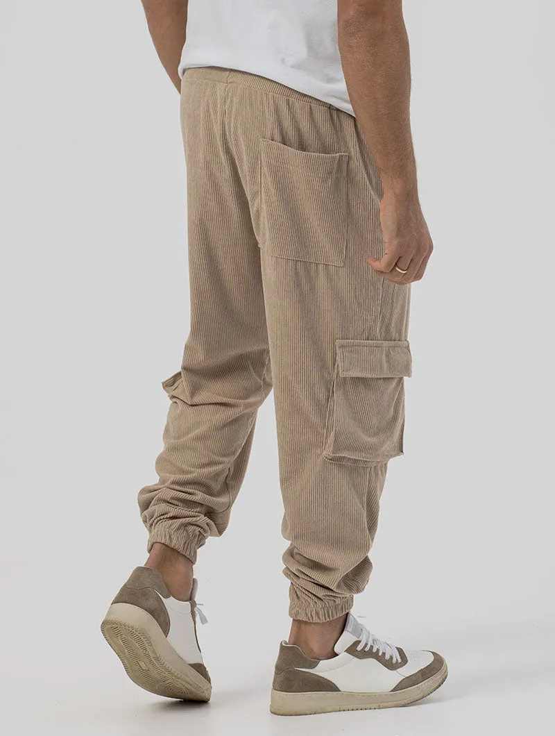GREG VELVET CARGO PANTS IN BEIGE