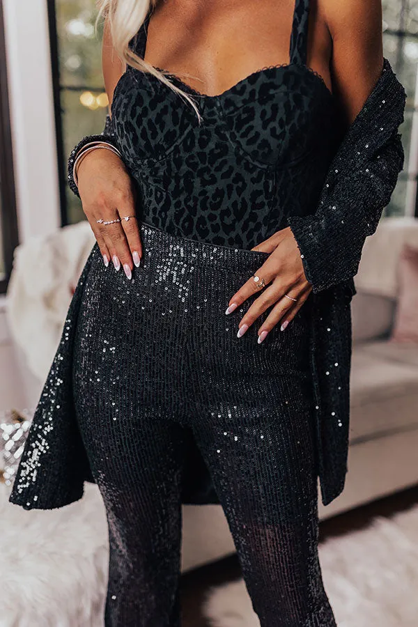 Holiday Shine Sequin Flares In Black