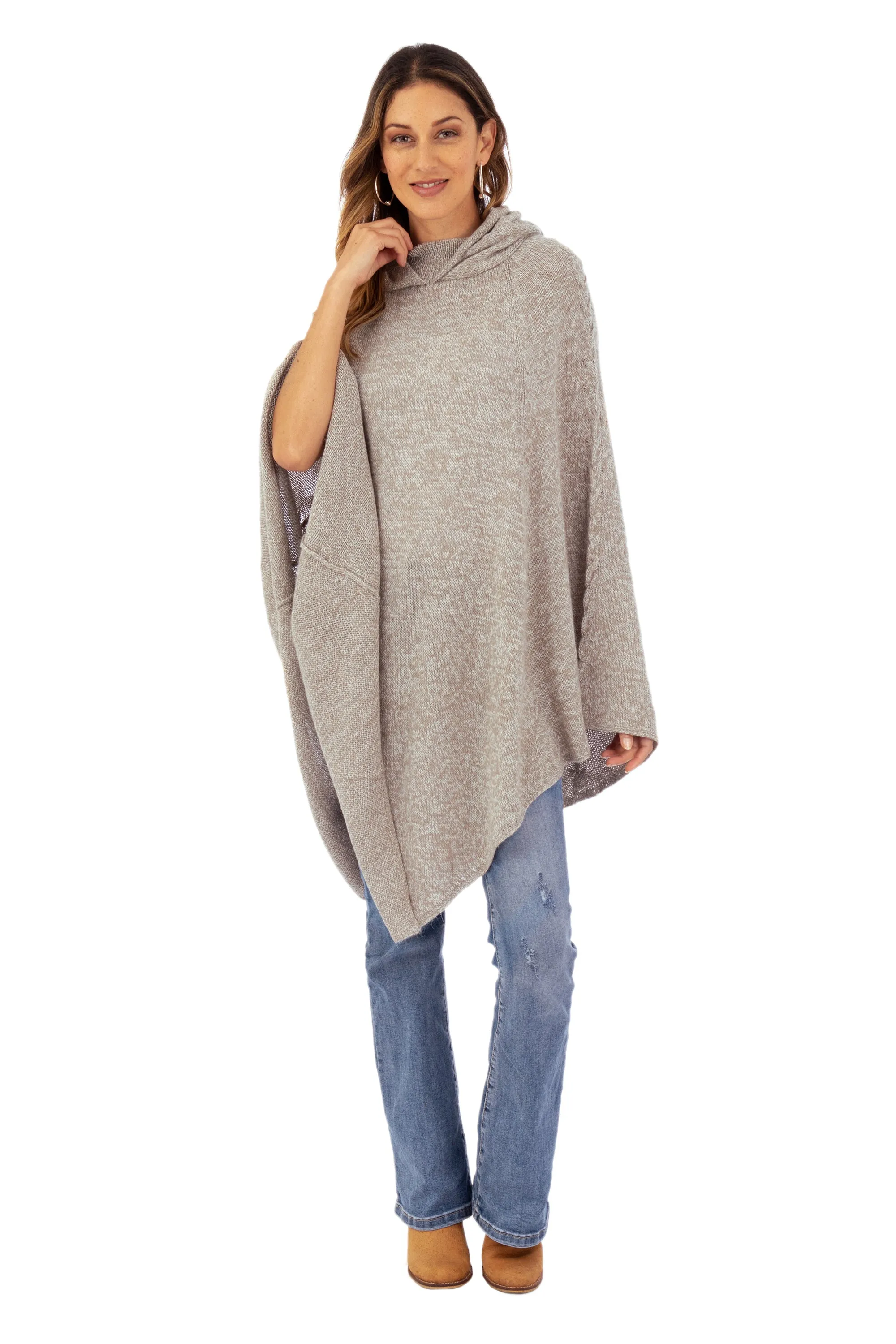 Knit Alpaca Blend Hooded Poncho in Taupe from Peru - Adventurous Style in Taupe | NOVICA