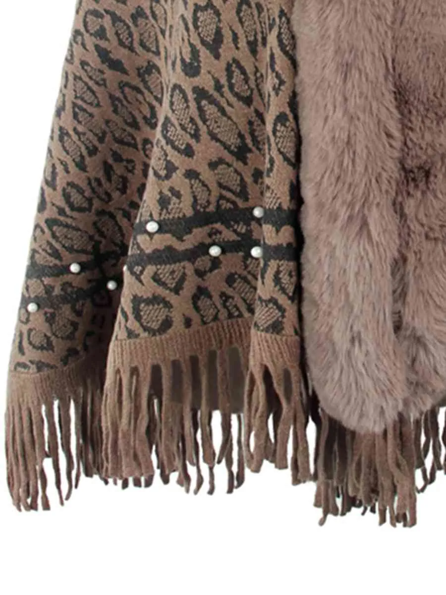 Leopard Fringe Hem Poncho