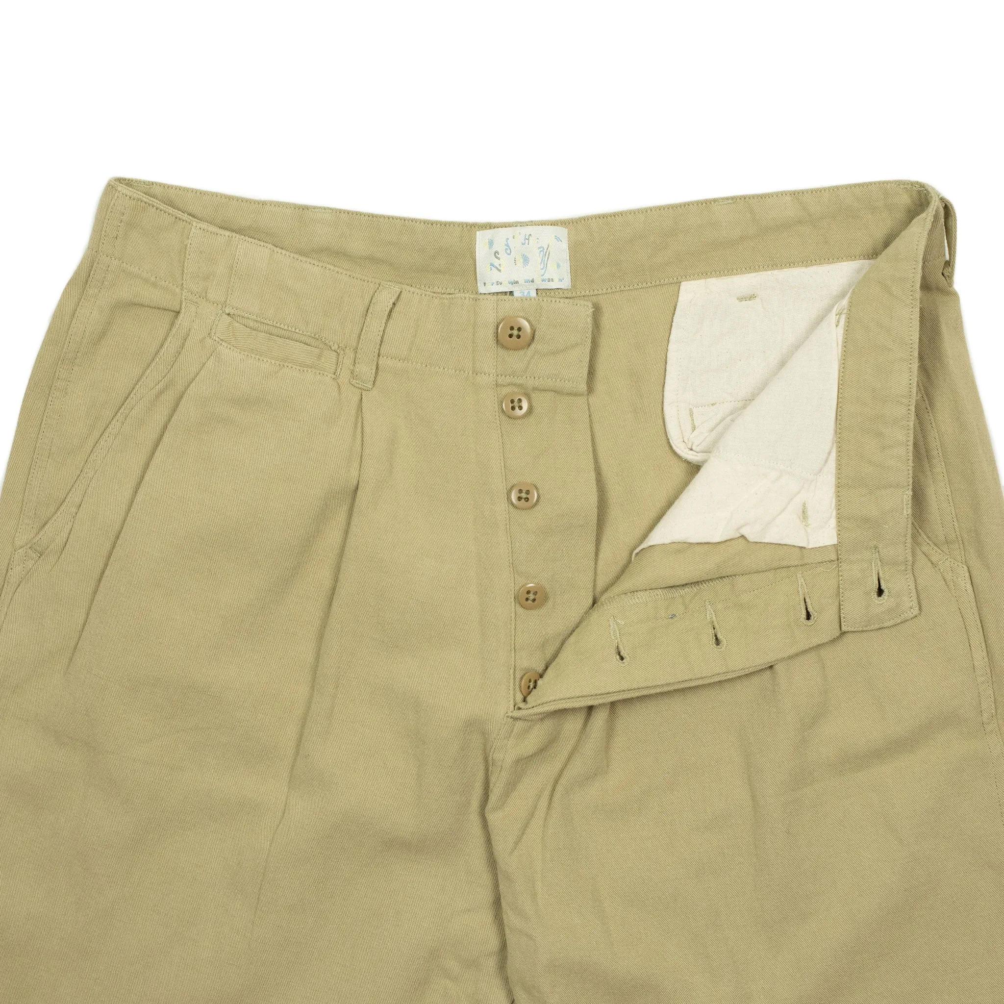 Military chino in camp khaki cotton and linen slub twill (restock)