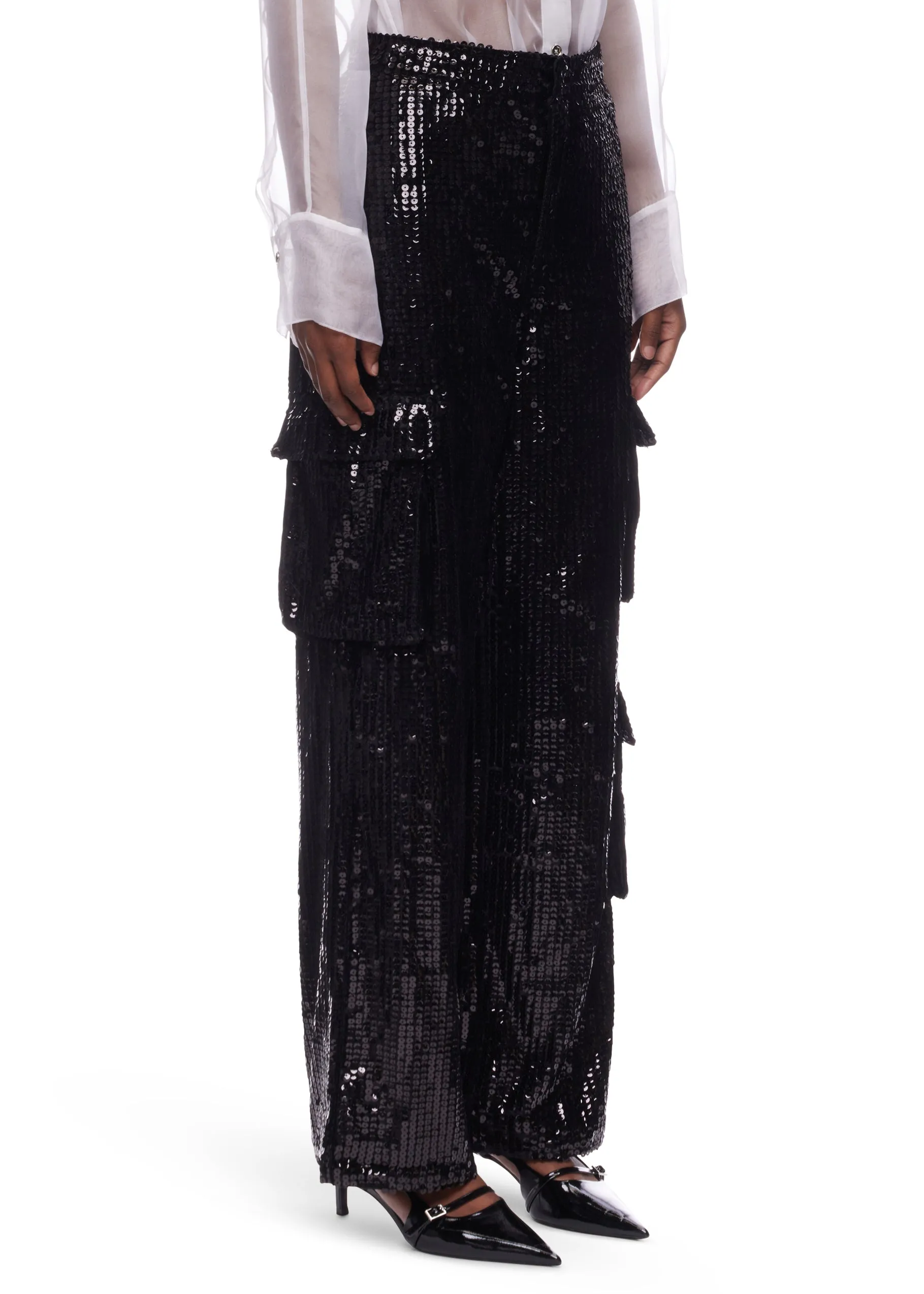 Moon River Sequin Sparkle Cargo Pant