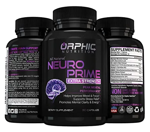 Neuro Prime Brain Booster Supplement - Memory, Focus, Alertness, Clarity & Concentration - Mental Performance Nootropic* - Ginkgo Biloba, St. Johns Wort, DMAE, L-Carnitine, Bacopa Monnieri Extract