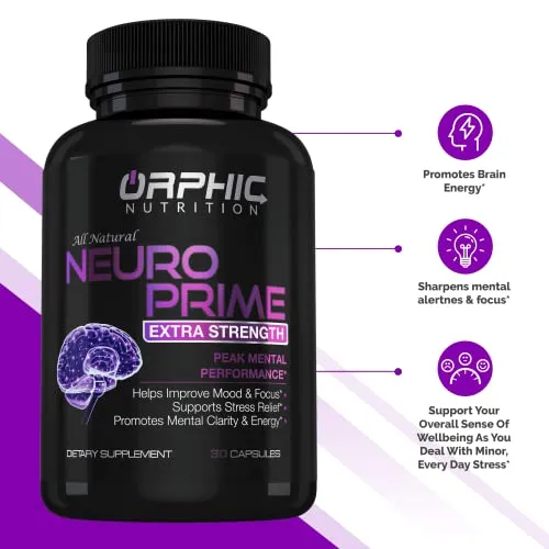 Neuro Prime Brain Booster Supplement - Memory, Focus, Alertness, Clarity & Concentration - Mental Performance Nootropic* - Ginkgo Biloba, St. Johns Wort, DMAE, L-Carnitine, Bacopa Monnieri Extract