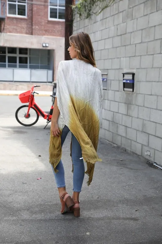 Ombre Vertical Multicolor Stitched Bohemian Kimono