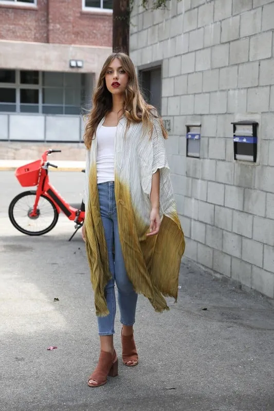 Ombre Vertical Multicolor Stitched Bohemian Kimono