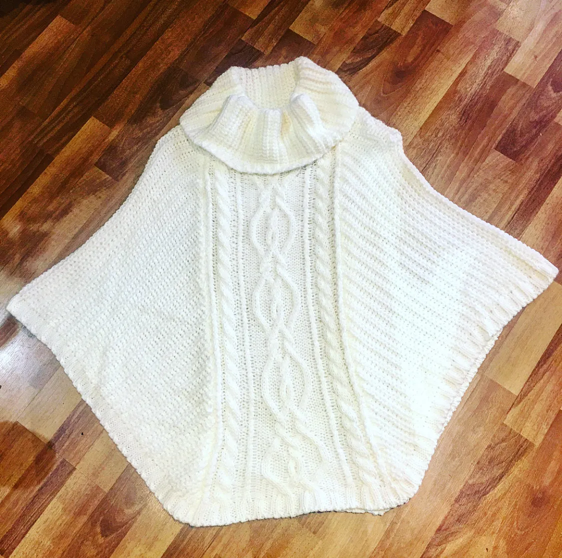 Poncho Large Cable Knit with Cowl Neck
