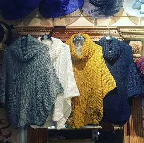 Poncho Large Cable Knit with Cowl Neck