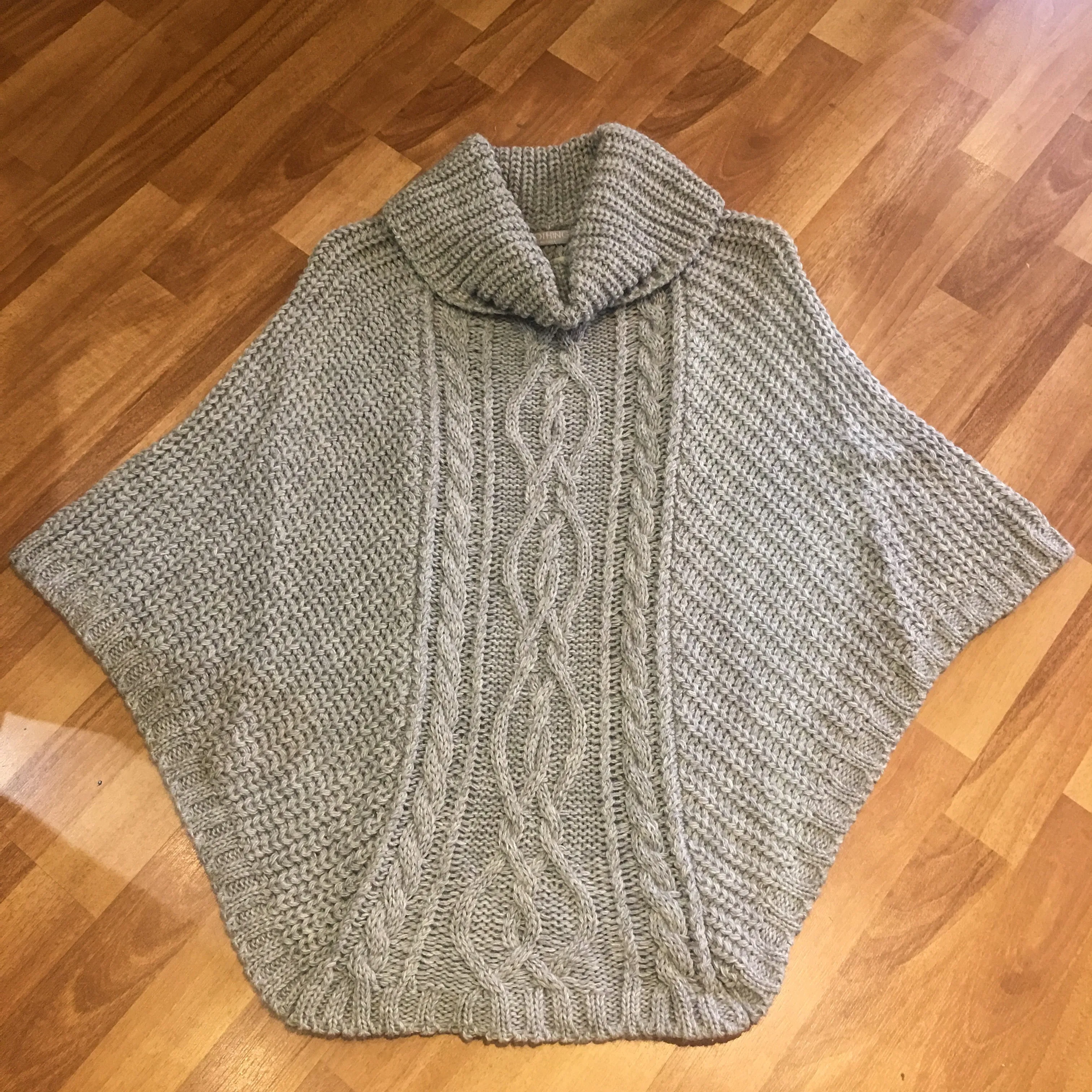 Poncho Large Cable Knit with Cowl Neck