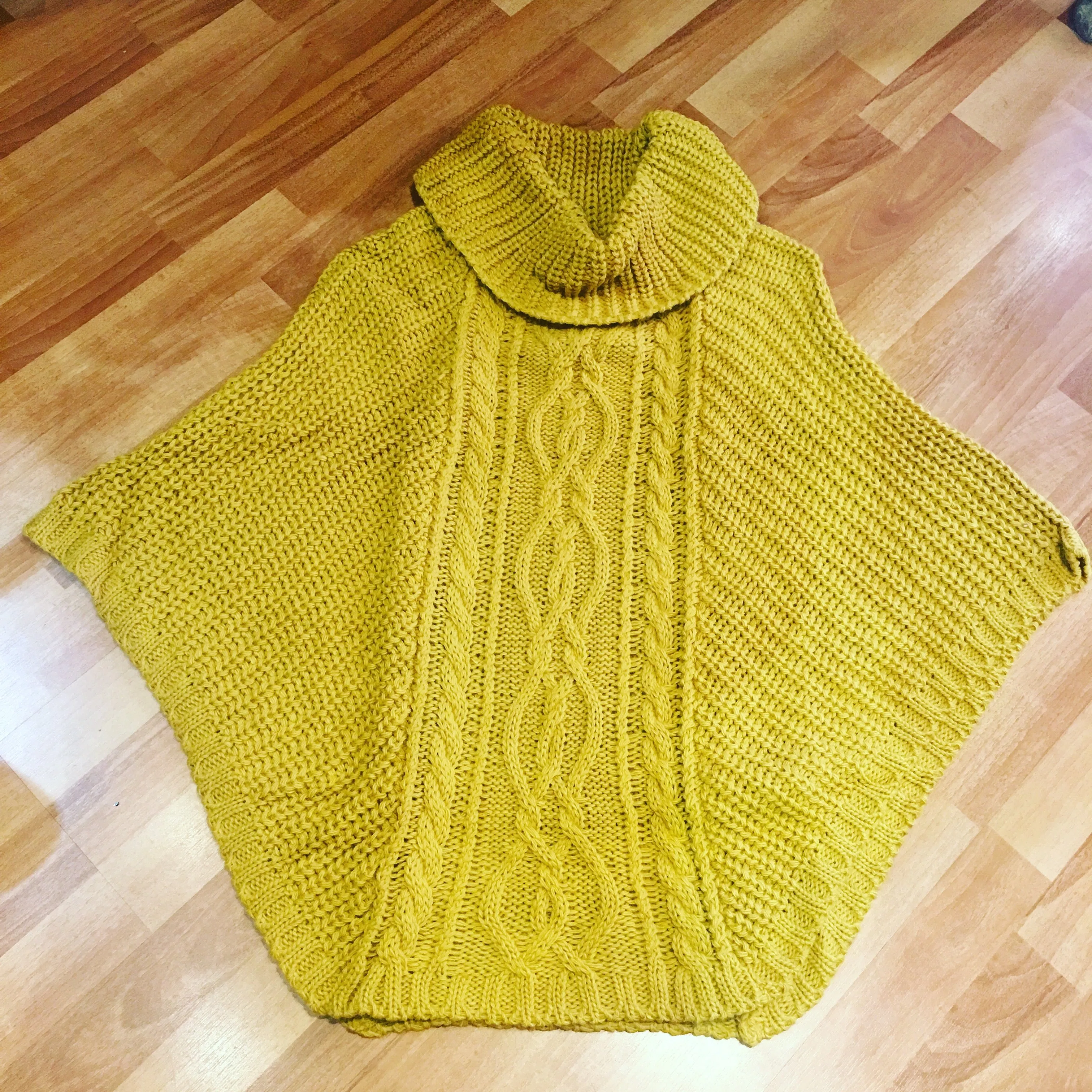 Poncho Large Cable Knit with Cowl Neck