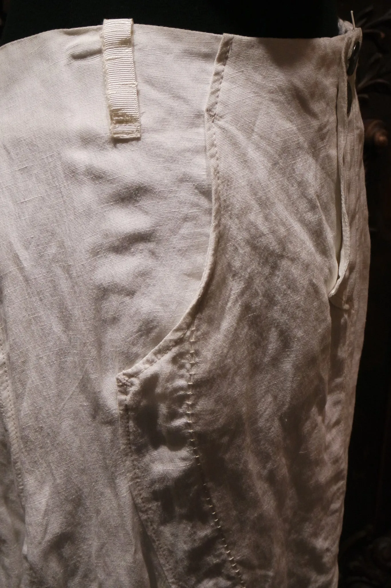 Salanida Top Stitched Linen Skirt - White with Asymmetrical Hem