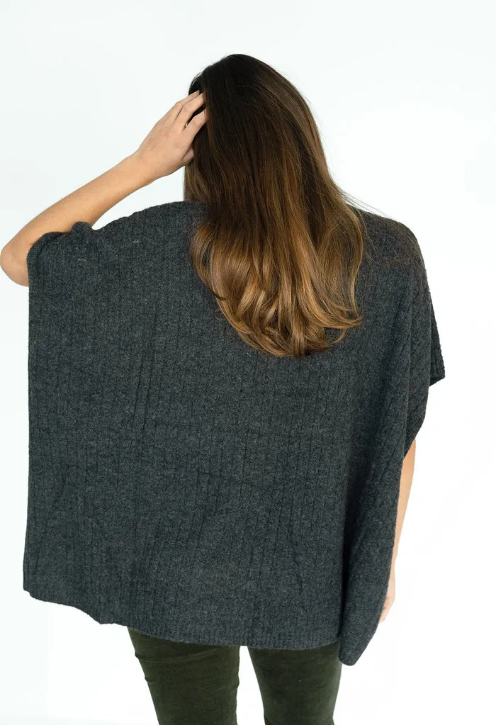 The Melina Poncho in Charcoal and Blue Mist by Humidity. A fabulous layering piece!