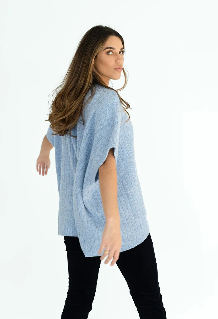 The Melina Poncho in Charcoal and Blue Mist by Humidity. A fabulous layering piece!