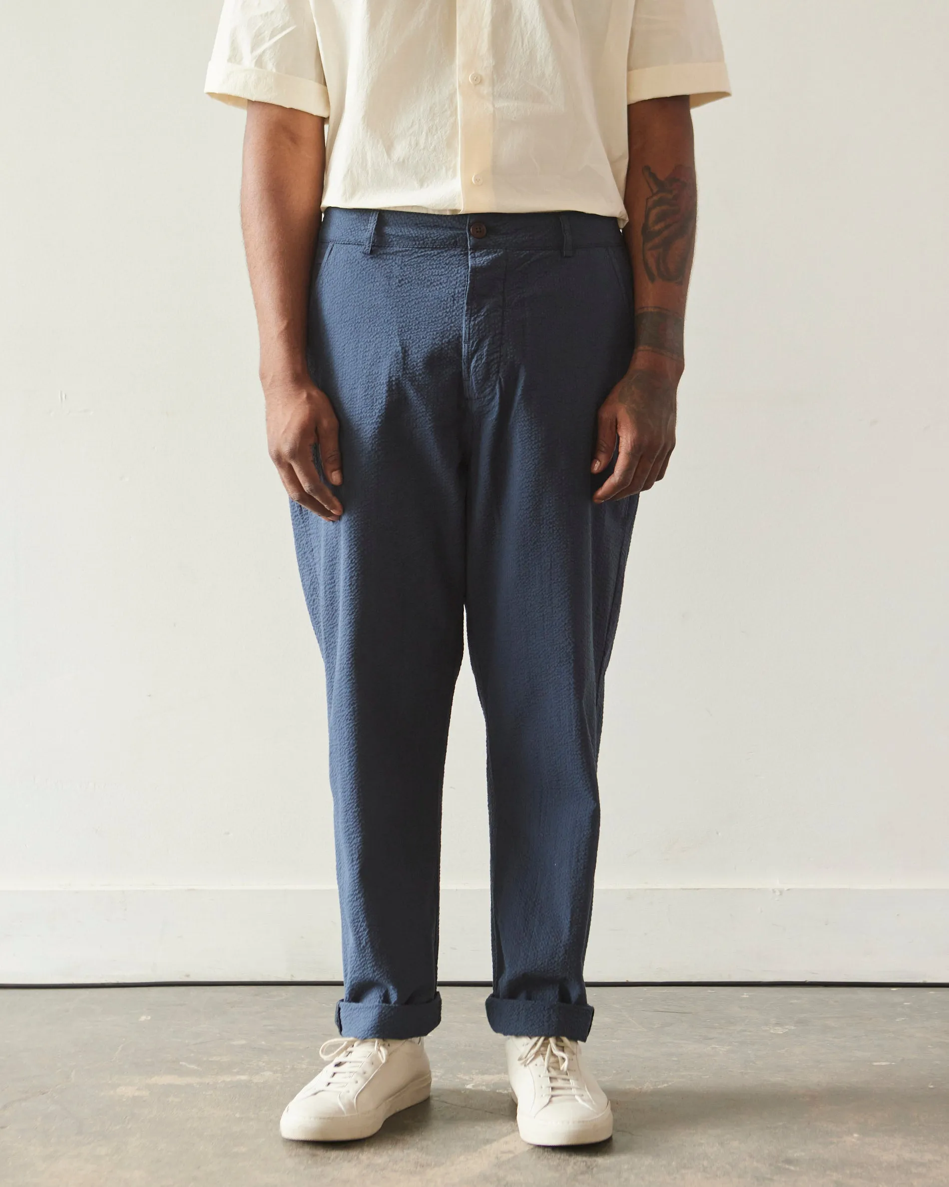 Universal Works Seersucker Military Chino, Navy