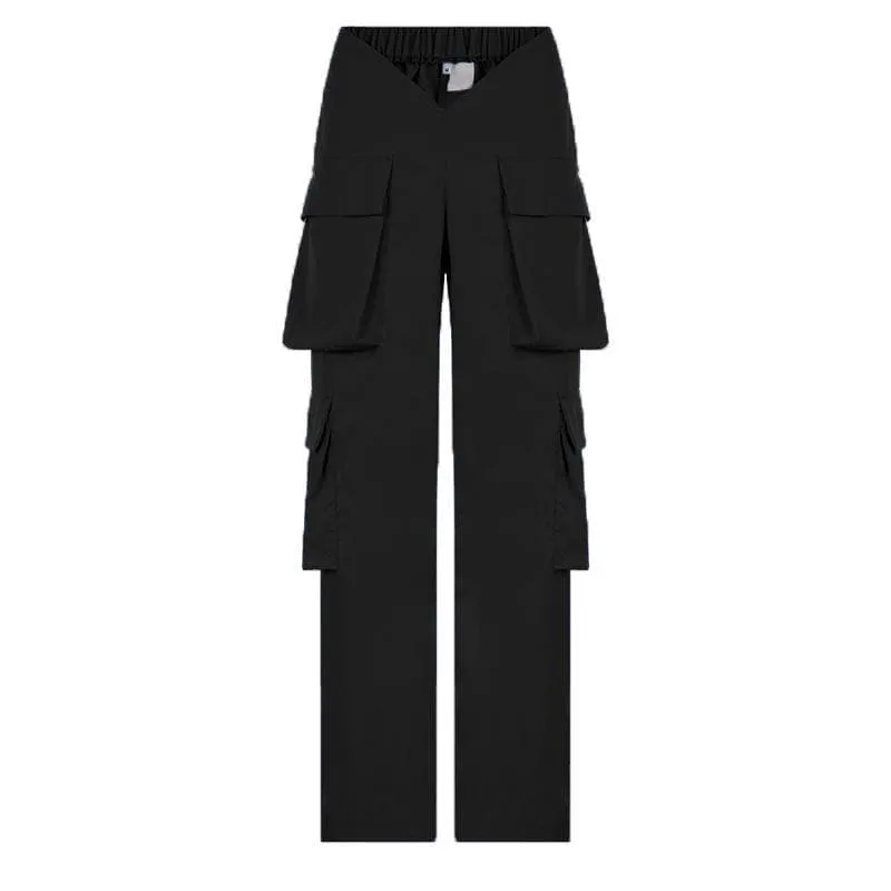 V waist pocket straight solid cargo pant