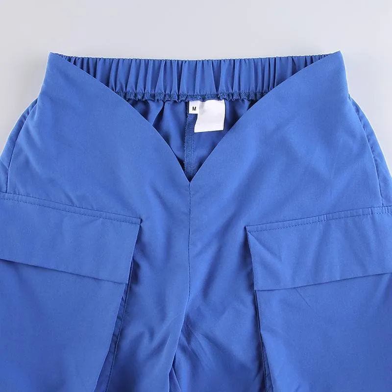 V waist pocket straight solid cargo pant