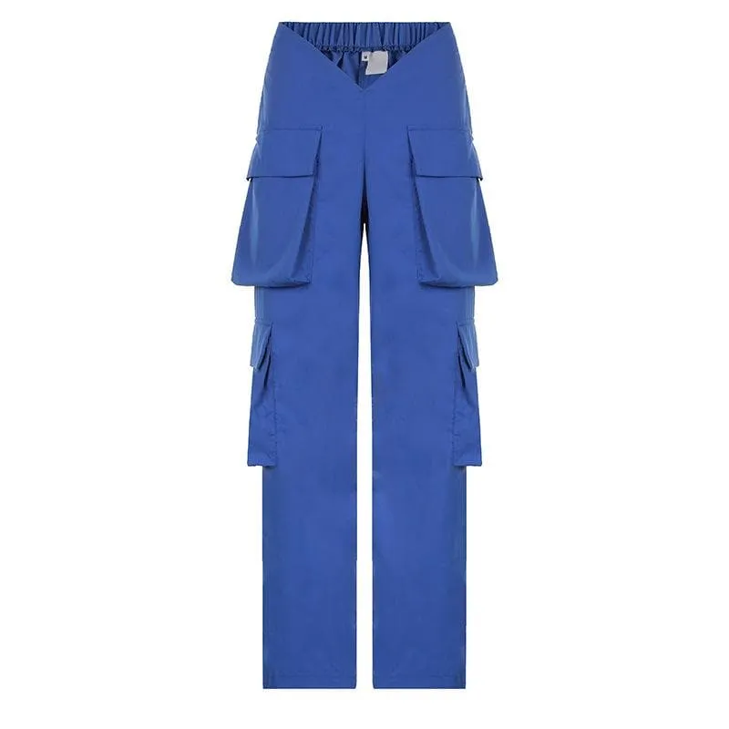 V waist pocket straight solid cargo pant